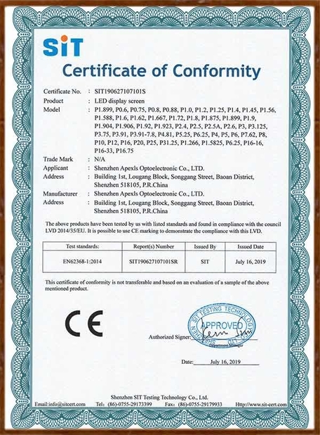 China Shenzhen Apexls Optoelectronic Co.,LTD Certificações